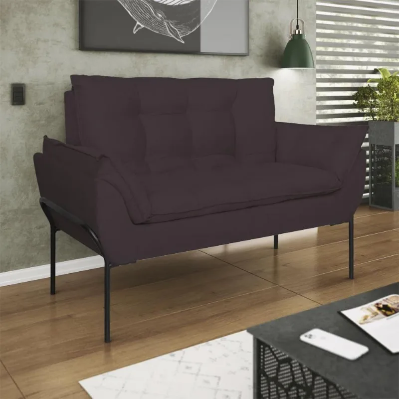 Poltrona Sofá Luxo Base Metal Preto Recepção Escritório Cinza