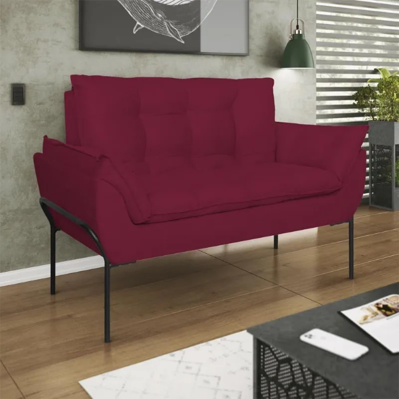Poltrona Sofá Luxo Base Metal Preto Recepção Escritório Marsala