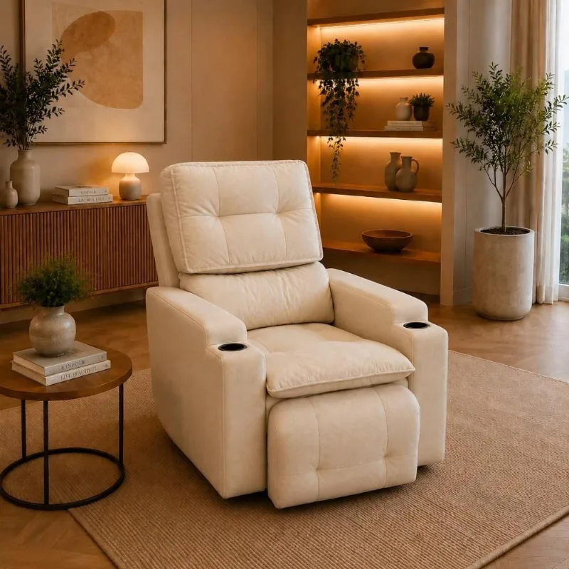 Sofá Poltrona do Papai 1 Lugar Retrátil e Reclinável 86CM Bege Suede Balaqui Decor