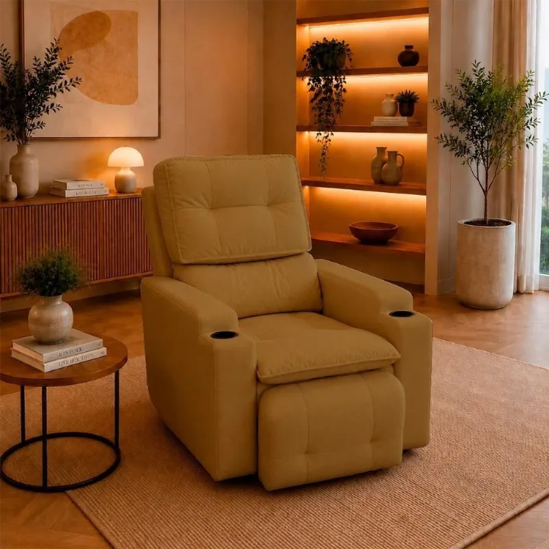 Poltrona 1 Retrátil com Porta Copos Suede Café Balaqui Decor 86CM