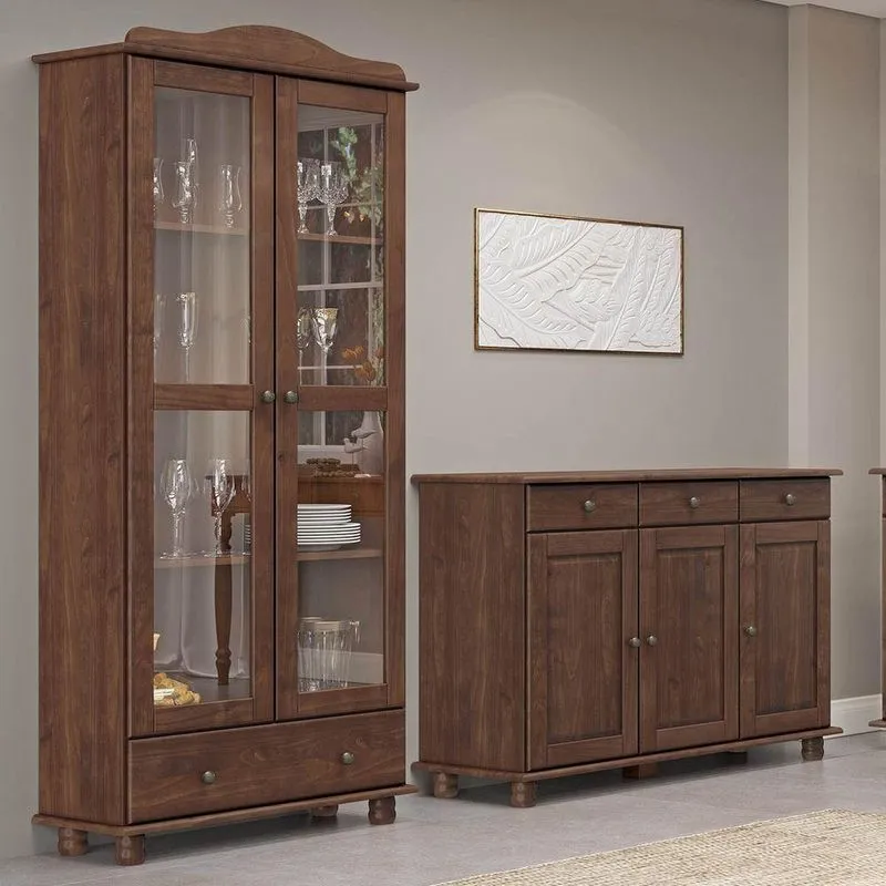 Conjunto Cozinha Rubi 5 Portas 4 Gavetas Madeira Maciça 120cm Café