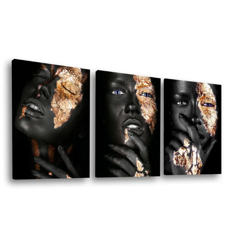 Conjunto De Quadros Trio Negras Douradas