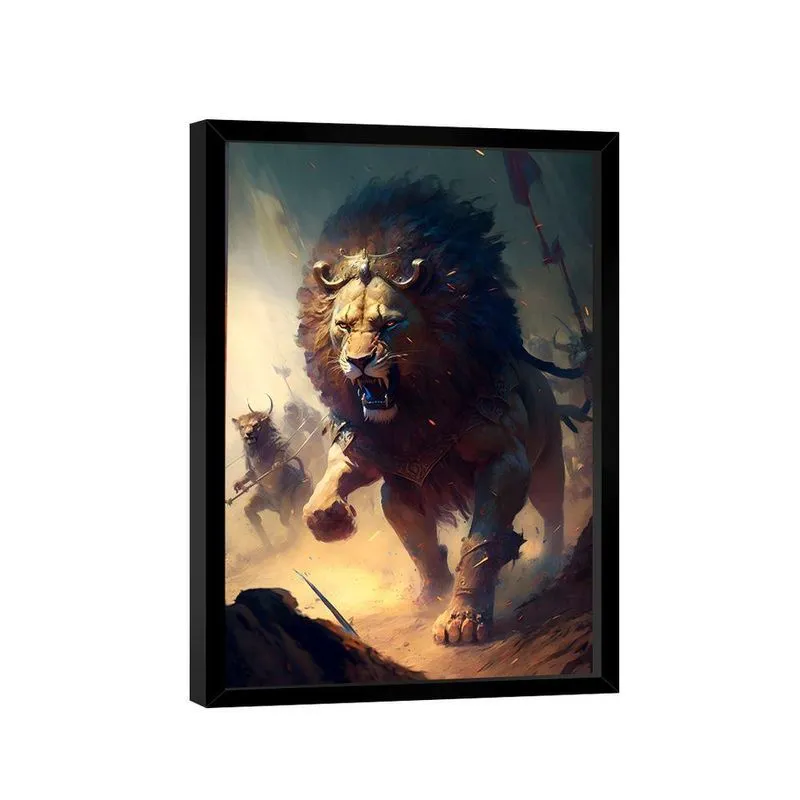 Quadro Decorativo Leão Gladiador Retangular Em Madeira Nobre Preto Br Artes