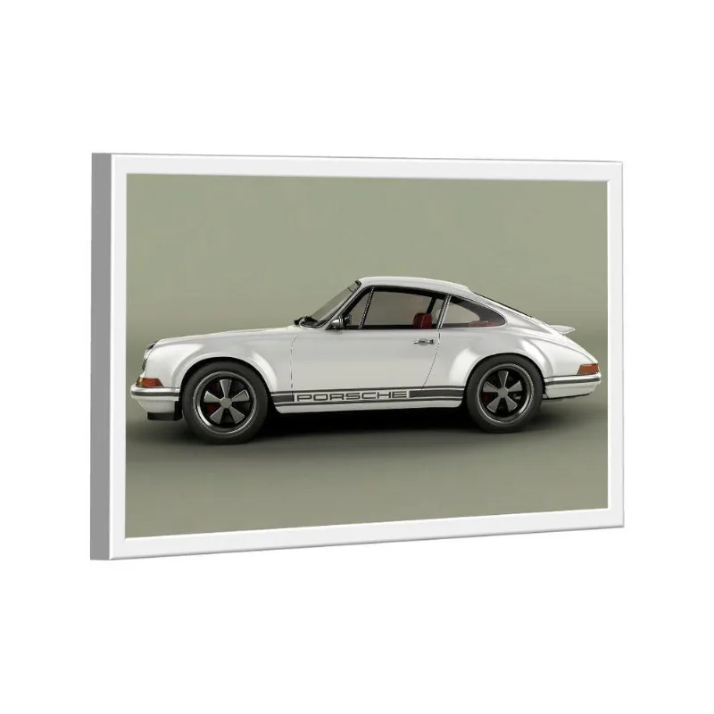 Quadro Porsche 911 Branco Metálico Lado -- Br Artes