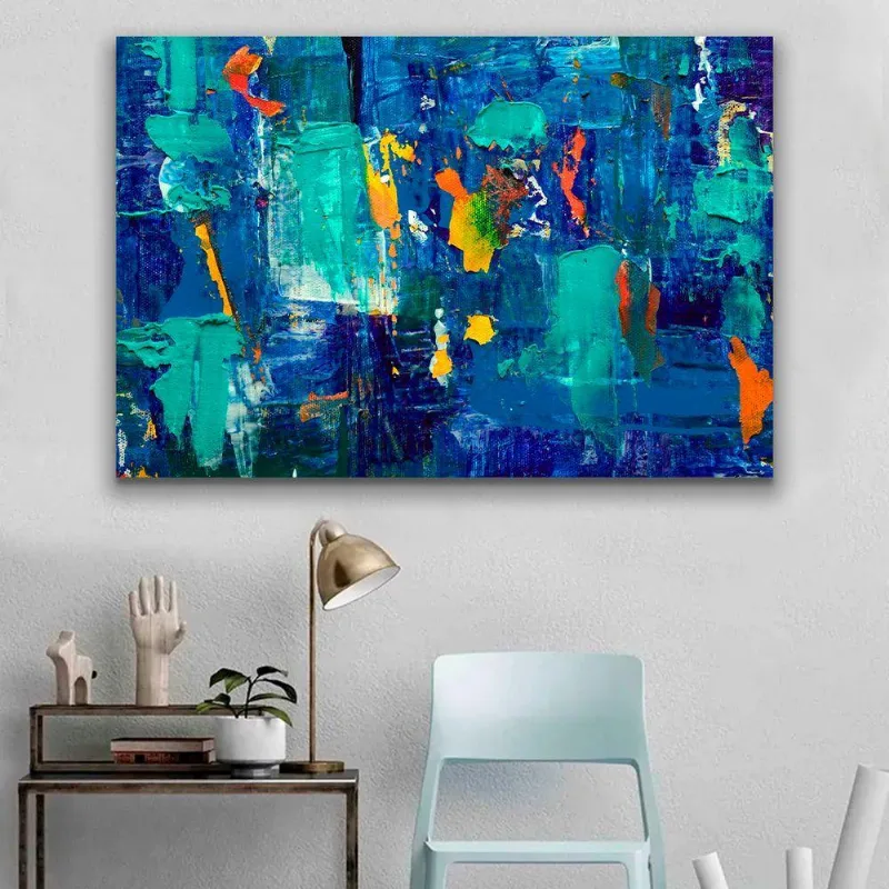 Quadro Decorativo Tinta Abstrato Azul