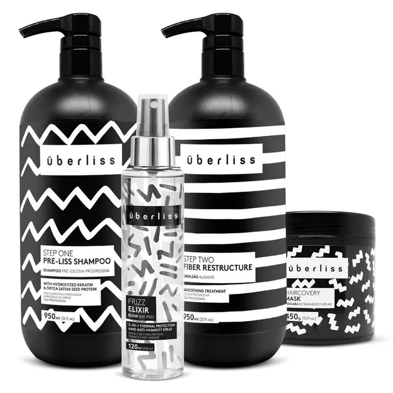 Kit Avlon Uberliis - Step One Pre-Liss Shampoo 950ml + Step Two Fiber Restructure 950ml + Haircovery Mask 450g + Frizz Elixir 120ml