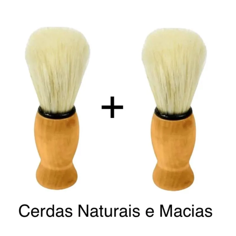 Pincel Para Barbear Cerdas Naturais Cabo de Madeira Kit 2Un.