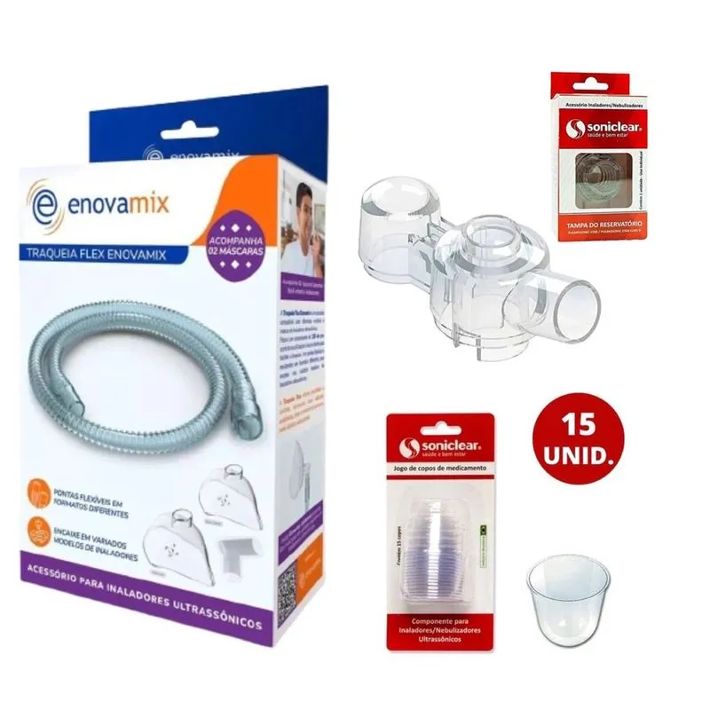 Mangueira Inalador Pulmosonic 2 Máscaras + Tampa + Copinhos