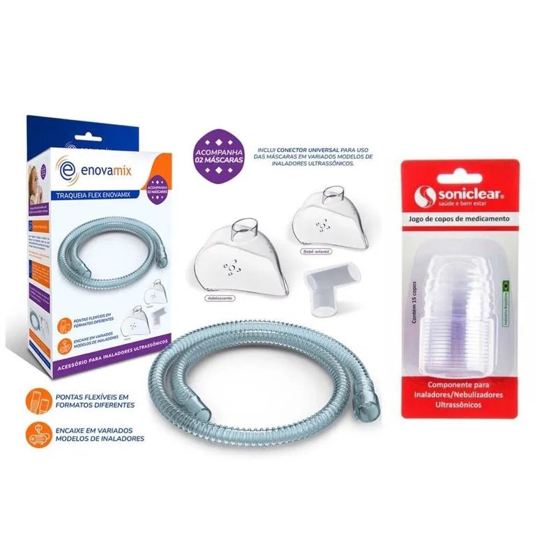 Mangueira Para Inalador Pulmosonic + 2 Máscaras + Copinhos