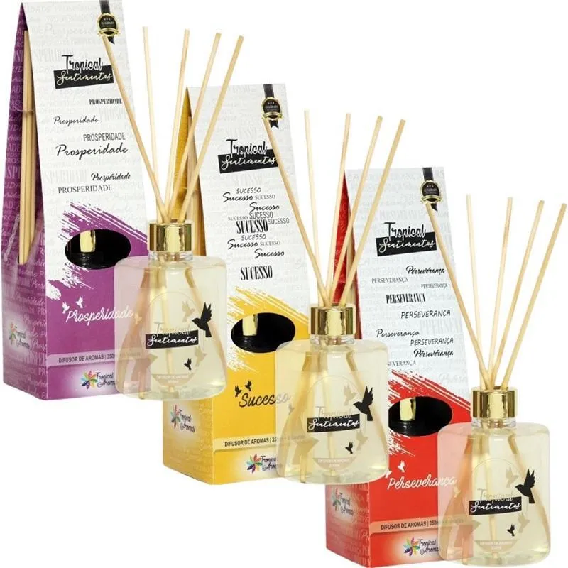 Combo 3 Difusor De Aromas 350ml Palitos Linha Sentimentos