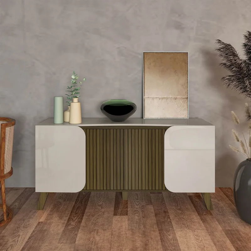 Buffet Aparador com 4 Portas 2 Prateleiras Pinho/Off White Elegance - Artely