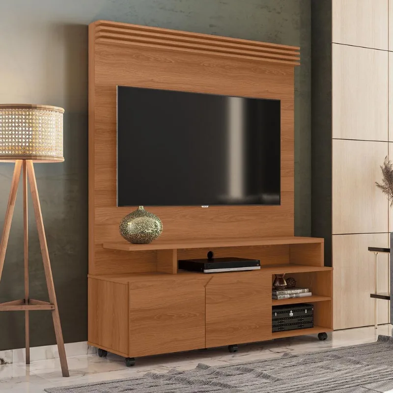 Estante Home para TV até 60 Polegadas 2 Portas Prateleira e Rodízio Berlim Jequitibá - Lukaliam
