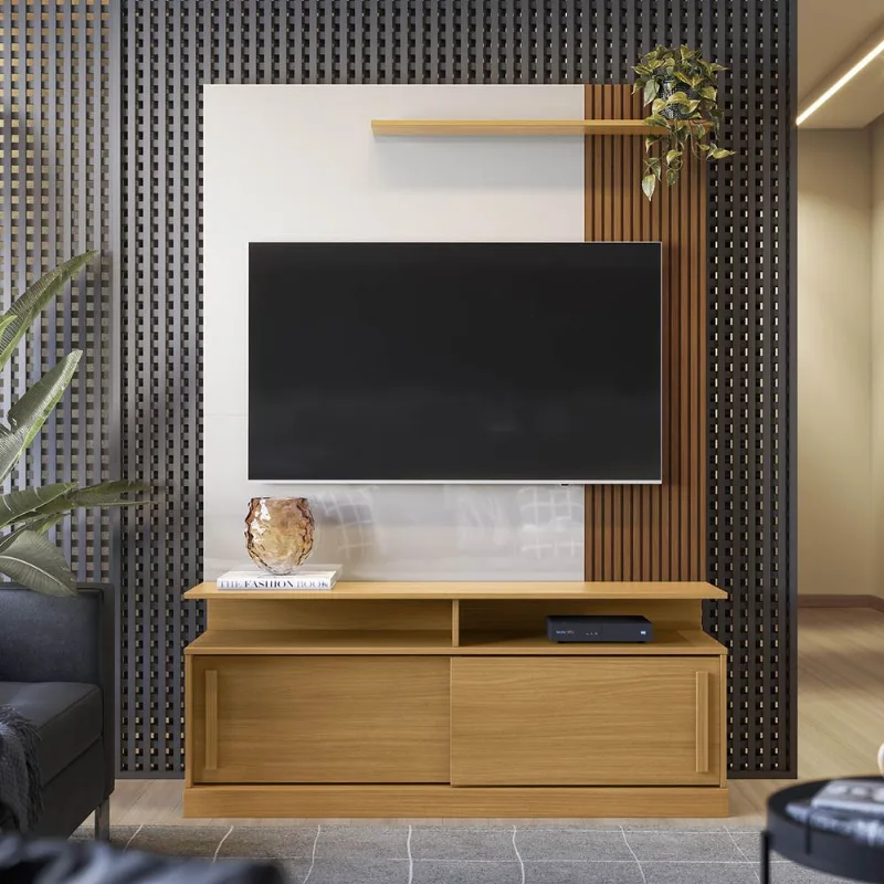 Estante Home para TV até 60 Polegadas 2 Portas Correr Prateleira e Rodízio Chicago Tauari/ Off White - Lukaliam