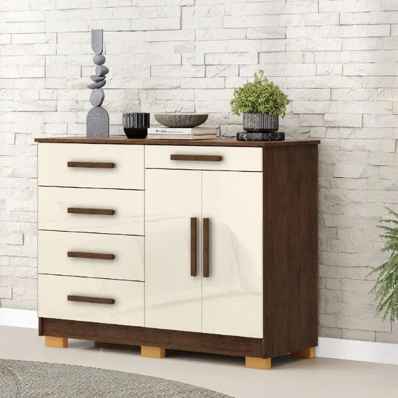 Cômoda Sapateira 5 Gavetas 2 Portas Sirius Imbuia/Champanhe - Vila Rica