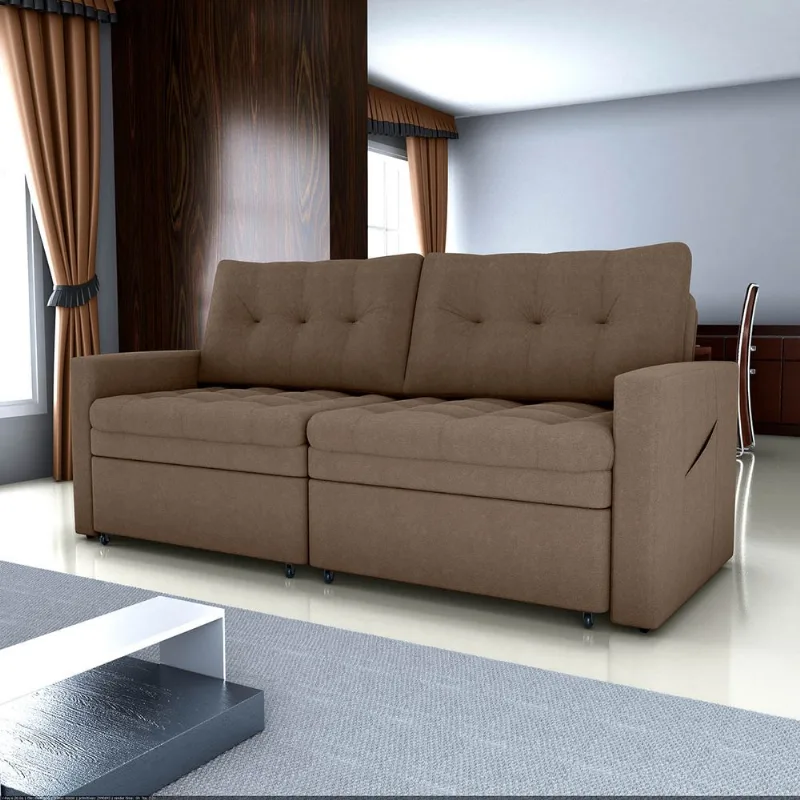 Sofá-cama Nayla 3 Lugares Retrátil Bouclê Marrom - Matrix