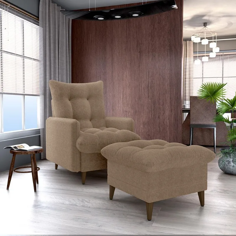 Conjunto p/ Sala Montreal 1 Poltrona Decorativas e 1 Puff Bouclê Marrom - Matrix
