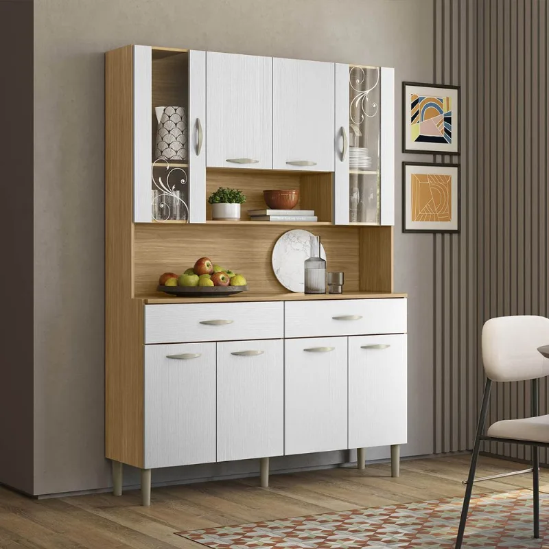 Armário Cozinha Compacta Golden com 8 Portas e 2 Gavetas em MDP Freijó/Supremo - Kits Paraná