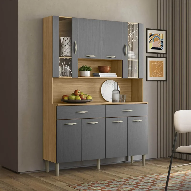 Armário Cozinha Compacta Golden com 8 Portas e 2 Gavetas em MDP Freijó/Gris - Kits Paraná