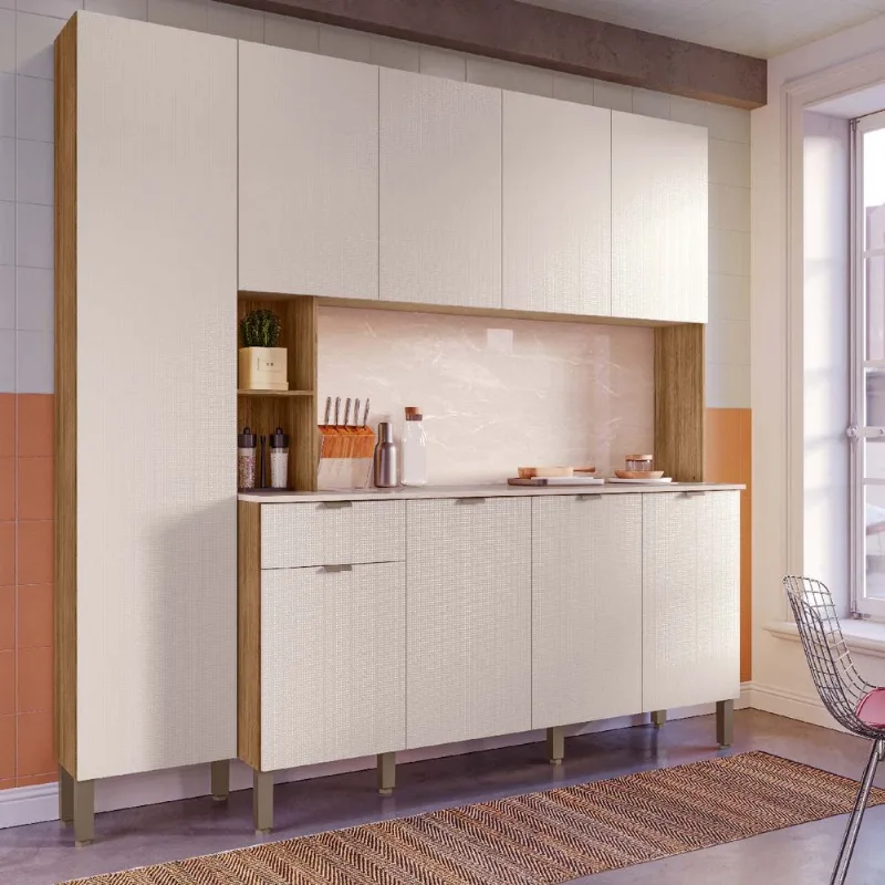 Armário de Cozinha Compacta Pulse 8 Portas e 1 Gaveta em MDP Freijó/Soft - Kits Paraná