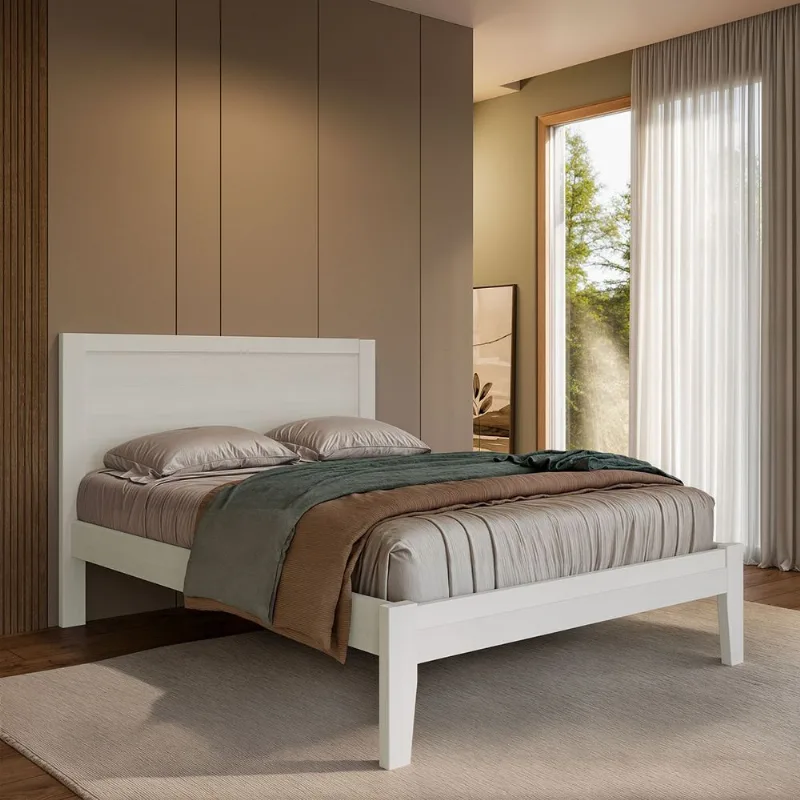 Cama Casal Topázio 1,40 Branco/Freijó em Madeira Pinus - Finestra