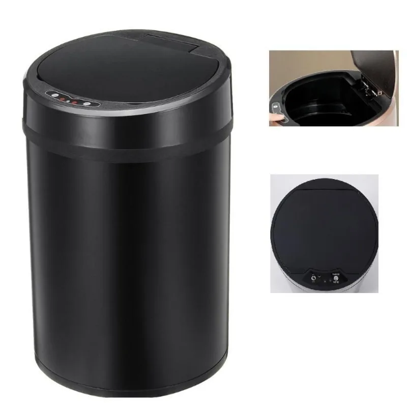 Lixeira Automatica Preta Grande 12 Litros Sensor Inteligente Cozinha Banheiro Inox Cesto Lixo Black Luxo