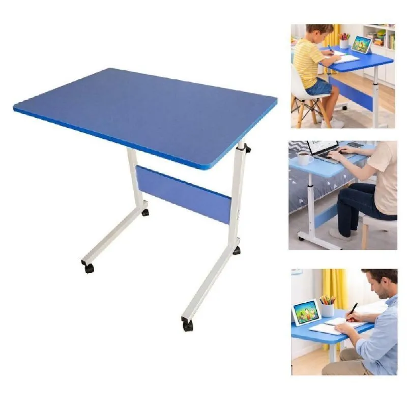 Mesa Notebook Com Rodinhas Azul Escrivaninha Estudo Altura Ajustavel Mesinha Multiuso Jantar Sala Cama Home Office
