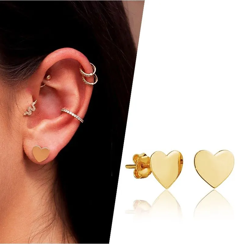 Brinco de Coração Chapa em Ouro 18k 9mm Polido