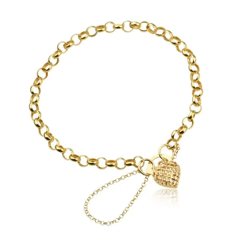 Pulseira Feminina de Ouro 18k Portuguesa Fecho Coração Com Pega Ladrão
