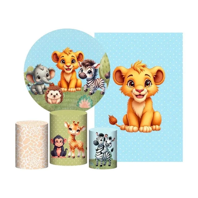 Kit Casado Safari Cute Painel Redondo Trio Capas Cilindro
