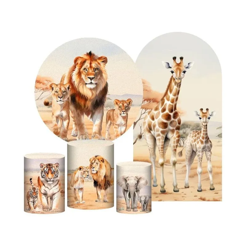 Kit Casado Safari Painel Redondo Trio Capas Cilindro Romano
