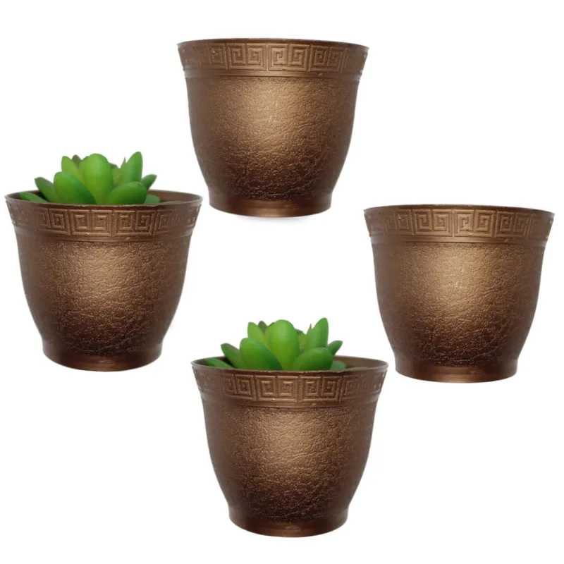 Kit 4 Vaso Redondo 6cm Cachepô Bronze c/ brilho p/ suculenta