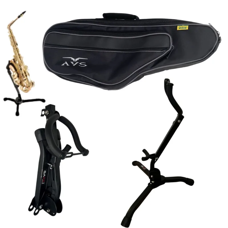 Kit Suporte Chão Dobrável p Sax Alto + Capa Prime Qualidade