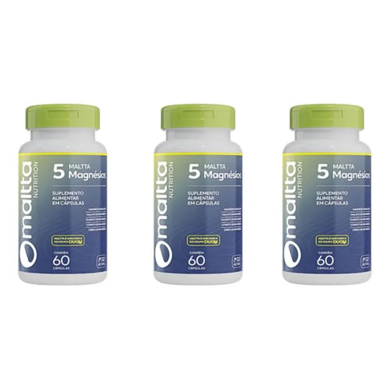 Kit 3 Maltta 5 Magnésios 60 Cápsulas Energia e Músculos