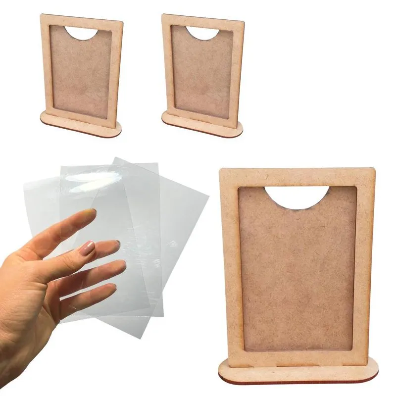 Kit 3 Porta Retrato Mdf Simples Cru P Foto 10x15 Com Acetato