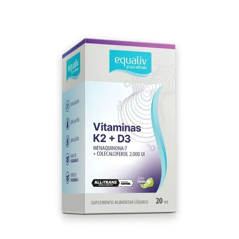 Vitamina K2 + D3 Colecalciferol 2000ui 20ml Limão Equaliv