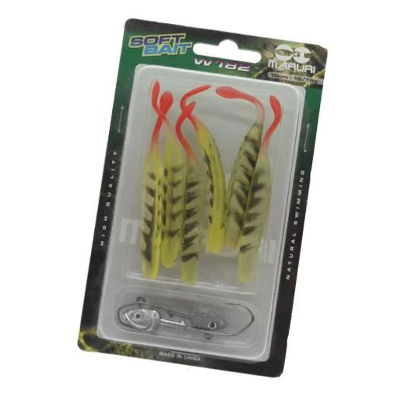 Kit 6 Iscas Artificiais Soft Shad + 2 Anzol Jig Head Maruri