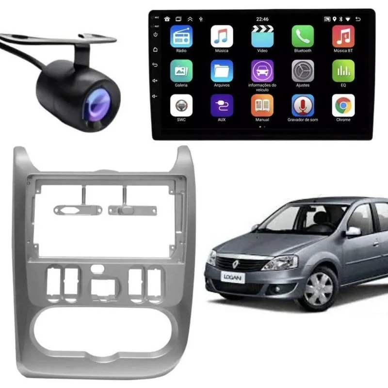 Central Multimídia Automotiva 2 Din E-tech Premium 9 IPS Wi-Fi Bluetooth Câmera de Ré Moldura