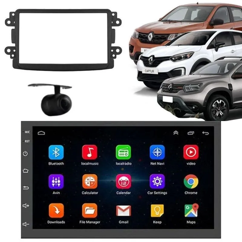 Central Multimídia Automotiva Android Auto Kwid Moldura + Câm 7 Bluetooth Wi-fi Com Gps