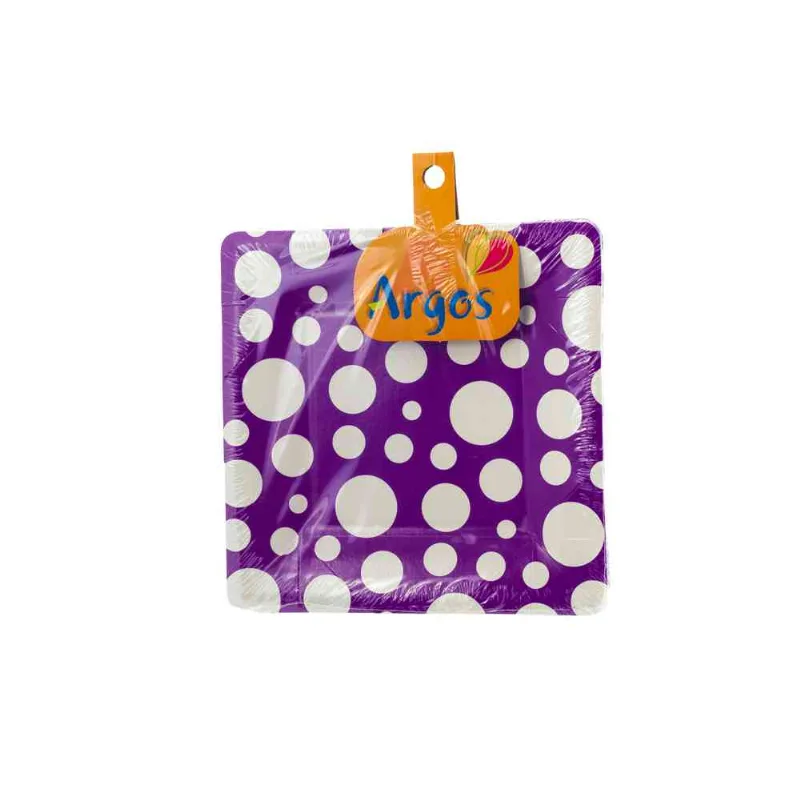 Plato Descartable Cuadrado Con Lunare Violeta Argos