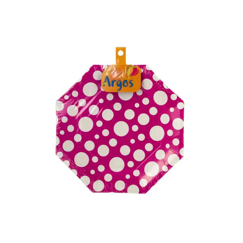 Plato Descartable Octogonal Con Lunares Fucsia Argos