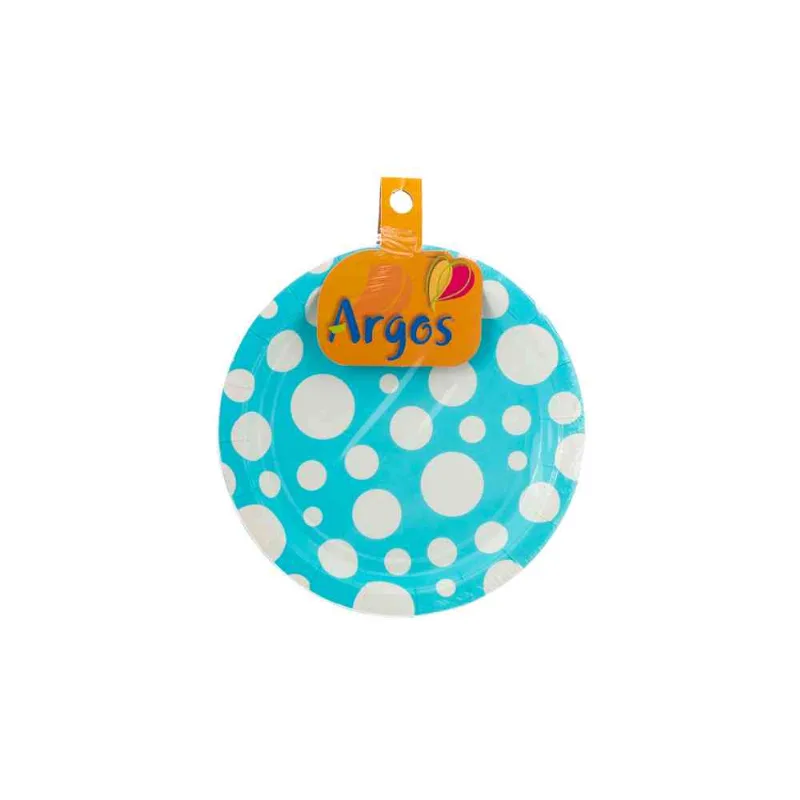 Plato Descartable Lunares Celeste Redondo 18,4 Cm X 8 U. Plato Descartable Redondo Con Lunares Celeste Argos