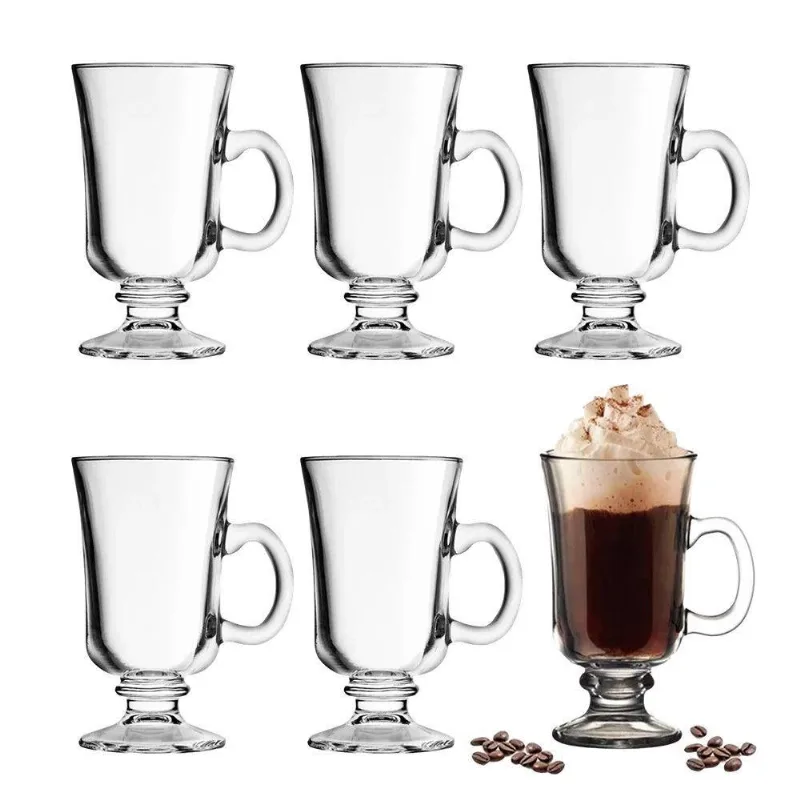 Jogo 6 Xícara Para Cappuccino E Café Caneca Irish Irlandesa Vidro Transparente 114ml Haskraft