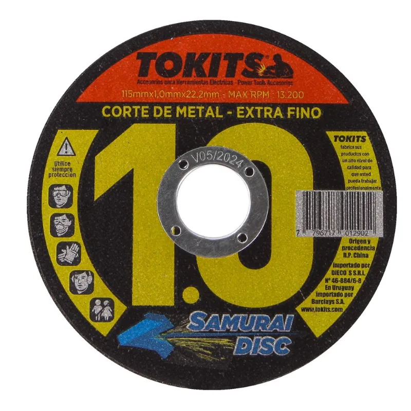 Disco plano Tokits corte metales 115x1.3 mm.