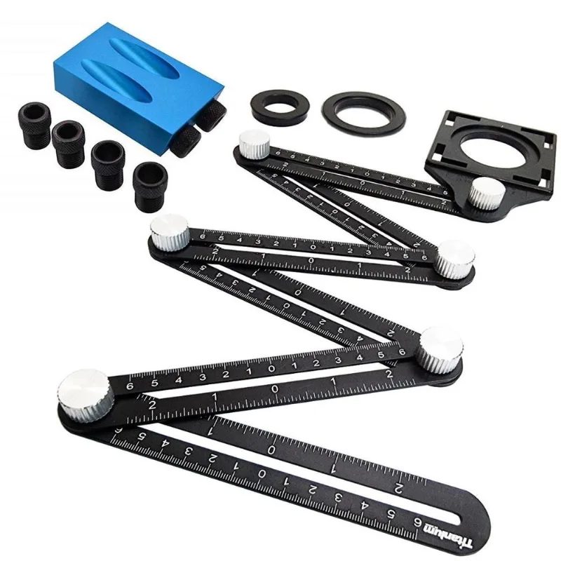 Kit De Gabaritos Furo Chanfrado E Esquadro Régua Articulada