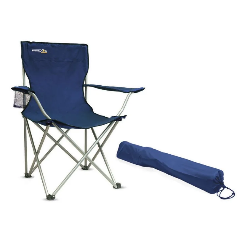 Sillon Plegable Broksol Con Bolso Apoya Brazos Y Vaso Azul