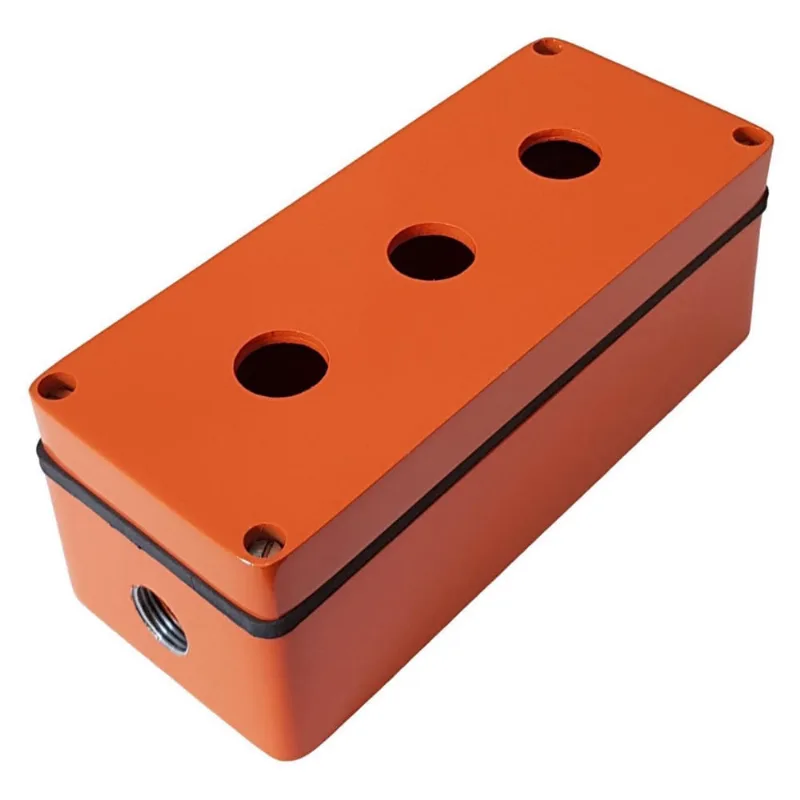 Caixa / Botoeira Metálica Alumínio 3 Furos 22Mm Laranja Ip66
