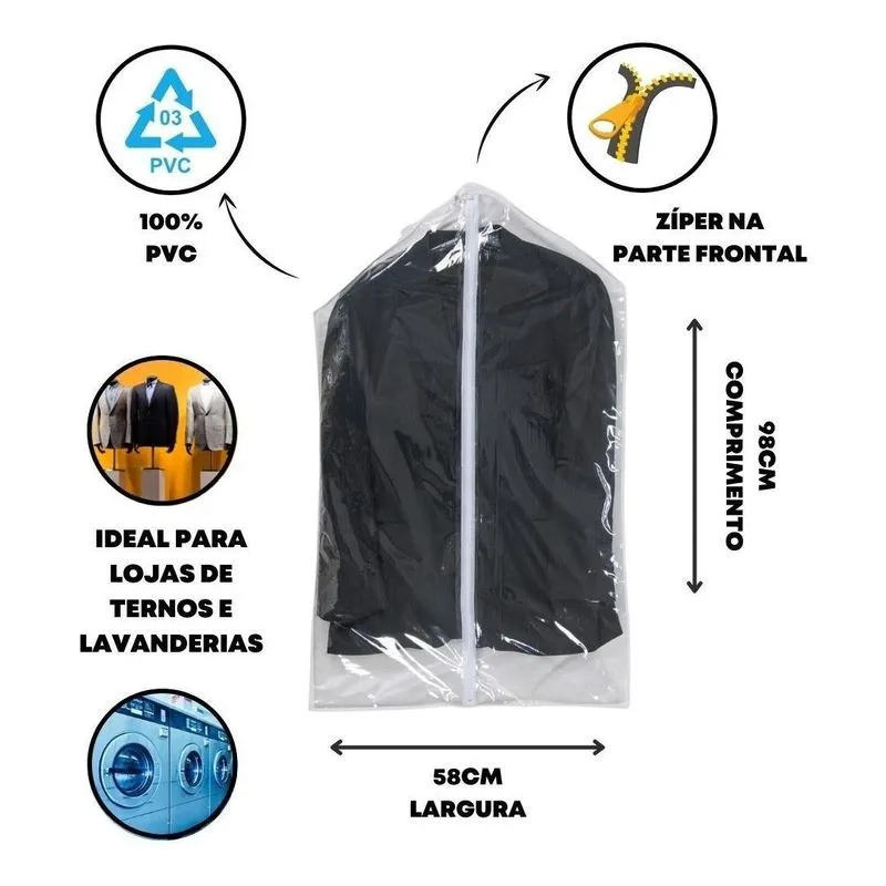 Capa De Terno Para Viagem Jaqueta Vestido 98x58 Com Zíper