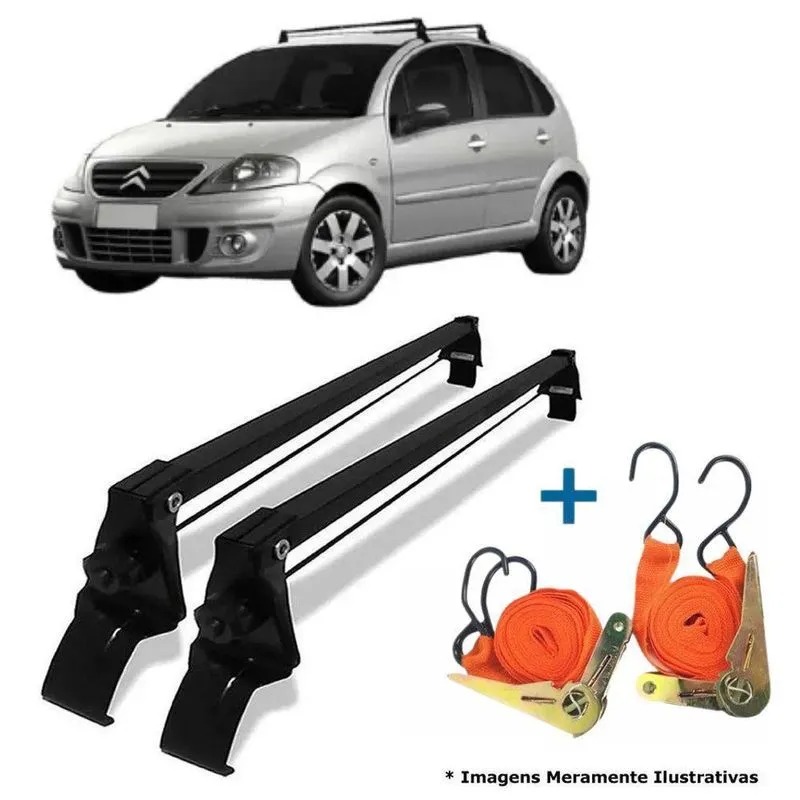 Rack Teto Bagageiro + 2 Cintas Citroen C3 Ano 02/12