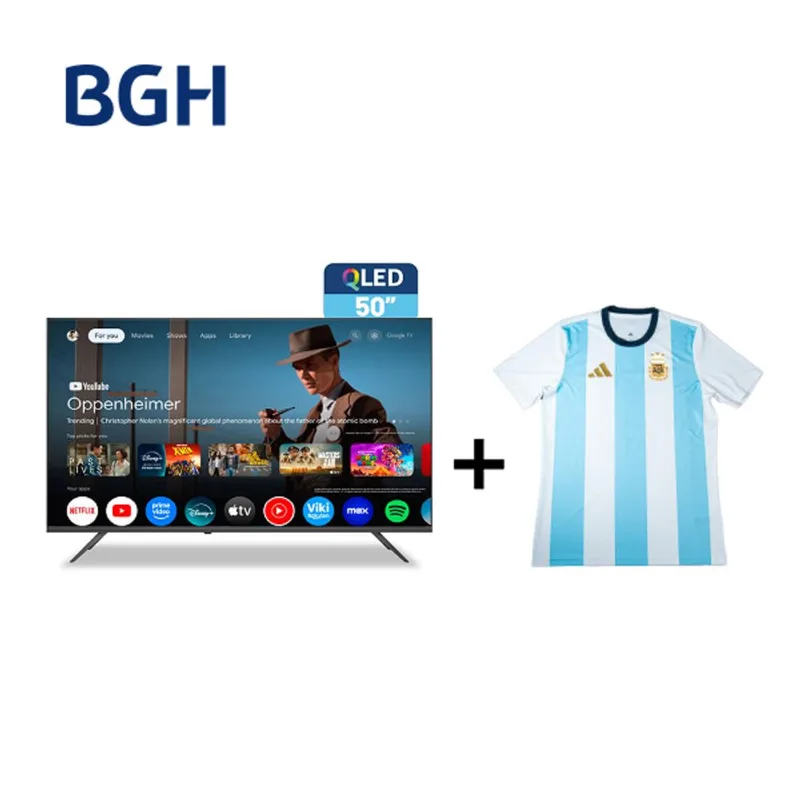 Combo Smart TV BGH 50" QLED 4K Google TV B5026US7G + Camiseta BGH adidas Talle L