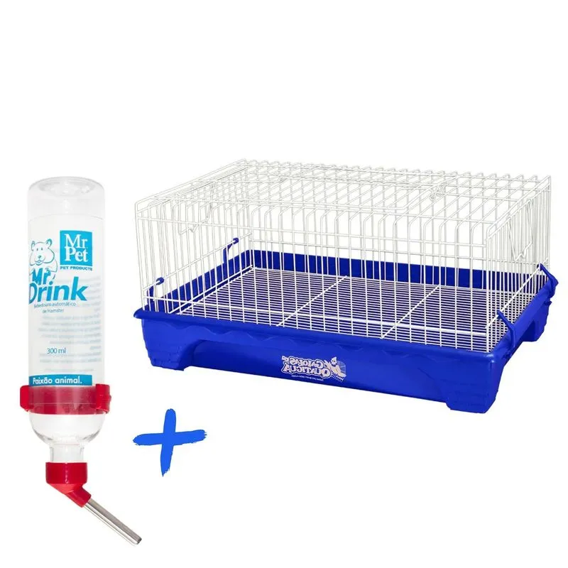 Gaiola Porquinho Índia Bebedouro 300ml - Azul